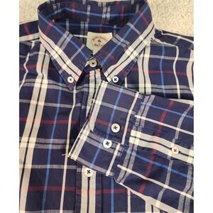 Brooks Brothers Shirt Men's Large Red Fleece Blue Plaid 1818‎ Long Sleeve